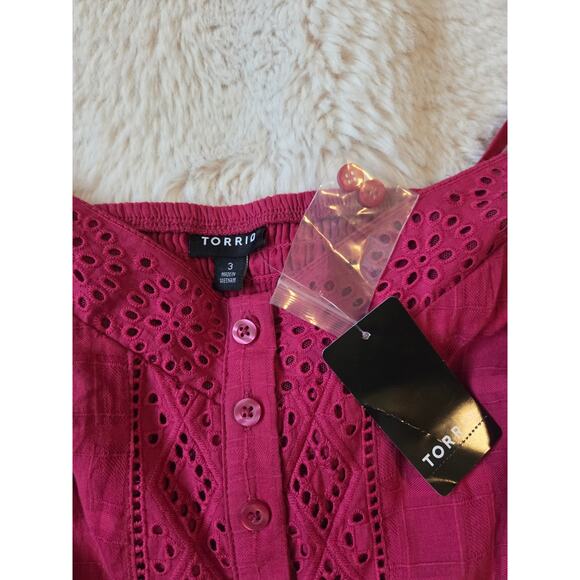 Torrid Babydoll Cotton Window pane Button front tank Red Bud Size 3x 22-24 NWT - Picture 6 of 6